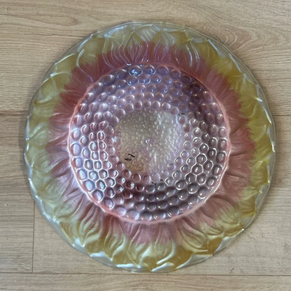 Hand Painted Sunflower Glass Bowl Scalloped Edge Floral Decorative Serving Dish